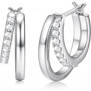 Kal-Boucles D'oreilles Femme Creoles Or Argent Creoles Argent 925 Zirconium Boucles D'oreilles Double Cr&eacute;oles Hypoallerg&eacute;nique Petites Cr&eacute;oles Or 14 Carats Hoop Earrings Pour Fille Homme - Neuf