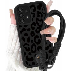 SJZG-Coque Pour Samsung Galaxy A32 5G Avec Cordon De Bracelet, Silicone Étui Avec Aesthetic Noir Léopard Motif Design, Antichoc Bumper Housse Avec Lanyard Cover Case Pour Samsung A32 5G 6,5"", Vache - Neuf