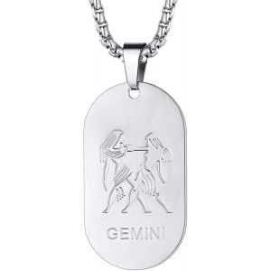 Kal-Collier Signe Astrologique Homme Femme Acier Inoxydable,Pendentif Plaque Militaire Zodiaque Avec Cha&icirc;ne R&eacute;glable - Neuf