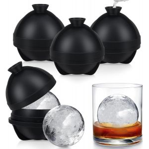Mevronisshop-Lot De 4 Moule &Agrave; Gla&ccedil;ons Rond, Grands Bac A Glacon En Silicone Avec Couvercle, Gros Gla&ccedil;ons Rond Moule Faciles &Agrave; Retirer, Convient Pour Cocktails, Whisky, Vin, Caf&eacute;, Pur&eacute;es De Fruits (No - Neuf