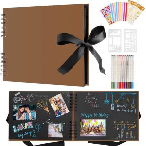 Album Photo Scrapbooking Personnalisable,80 Pages Scrapbooking Livre Kit Avec 12 Stylos Métalliques,Pour Bébé Enfant,Photo Scrapbook Pour Mariage,Voyage,Anniversaire,Marron Foncé - Neuf