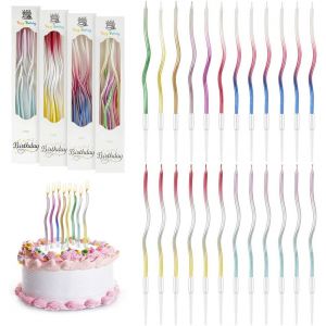 Sansh-24 Pièces Bougies D'anniversaire Torsadées, Bougies De Gâteau En Spirale Avec Supports Pour La Décoration De Fête De Gâteau De Mariage D'anniversaire (Couleur Dégradée) - Neuf