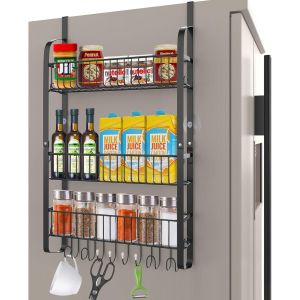Chenquansarl-Etagère Réfrigérateur, Porte-Épices De Réfrigérateur, 2 Niveaux Étagère À Épices Avec 8 Crochets, Multifonctionnel Étagère De Rangement Pour Frigo Cuisine Sans Perçage, Noir - Neuf