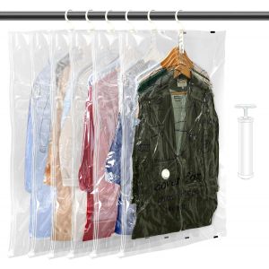 lbgwp60-Lot De 6 Sac Sous Vide Vetement Aspirateur 110X70 Cm, Housse Vetement Sous Vide À Suspendre Idéal Pour Costumes Manteaux, Vestes - Transparentes Et Réutilisables - Neuf
