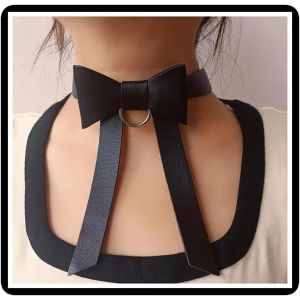 Kal-Noeud Papillon En Cuir Collier Ras Du Cou Gothique Punk Bowknot Collier Collier Mignon Lolita Cha&icirc;ne Bijoux Pour Femmes Filles Halloween Costume Accessoires (Noir Papillon) - Neuf