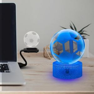 Kalsw-Veilleuse Illusion 3d En Forme De Boule De Cristal De Football Avec 16 Couleurs,Décoration De Table Créative Et Lumineuse Avec Télécommande À Intensité Variable Pour Anniversaire,Noël,Pour Les - Neuf