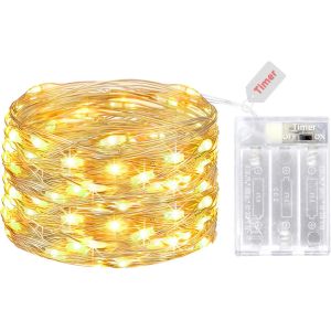 TRAHOO-Guirlande Led &agrave; Pile, 5M 50LED Petite Guirlande Lumineuse Pile, Guirlandes Lumineuses d'Int&eacute;rieur Decoration pour Chambre No&euml;l Mariage Soir&eacute;e Maison Jardin, Blanc Chaud - Neuf