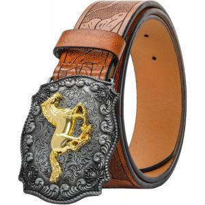 Cauc-Ceinture &Agrave; Boucle De Cow-Boy En Cuir Occidental Pour Hommes, Femmes, Jeans, Ceinture &Agrave; Boucle Florale Grav&eacute;e Longhorn Bull Texas (Taille De 69 &Agrave; 104 Cm) - Neuf