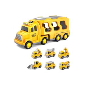 Coffret camion de transport avec 6 mini-voitures et effets sonores - Jaune - Neuf