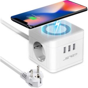 Kostki USB z Bezprzewodowa Ladowarka Indukcyjna 10 W, Ladowarka QIz 2 Gniazdami, 3 gniazdami USB(5V/2.4A) z Prze&iquest;&iquest;cznikiem, do Domu lub w Podr&oacute;&iquest;y, Kabel 1,5M-Biala - Neuf