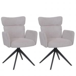 Lot de 2 chaises de salle &agrave; manger HWC-N11, chaise pivotante &agrave; retour automatique, tissu boucl&eacute; 350 g/m&sup2; &Ouml;ko-Texgris clair, pieds gris fonc&eacute; - Neuf