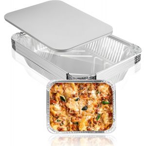 Loranka-Lot De 9 R&eacute;cipients Alimentaires En Aluminium Avec Couvercles, Plats De Cuisson Jetables De Taille Moyenne, Plats En Aluminium Robuste, Parfaits Pour R&ocirc;tir, Griller, Congeler, Stocker Le Four - Neuf