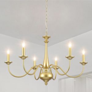 Subzonal-Lustre Dor&eacute; &Agrave; 6 Ampoules - Moderne - Lampe De Salon Suspendue - Culot E14 - En M&eacute;tal - Vintage - Pour Salle &Agrave; Manger, Chambre &Agrave; Coucher, Cuisine, Couloir - Neuf