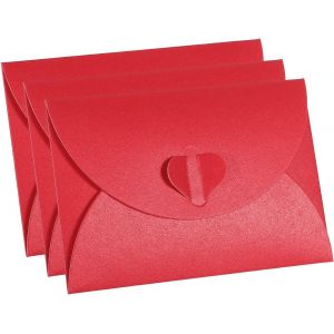 Cadeau Carte Envelopes, 12 Paquet Coeur Forme Fermoir Petit Cadeau Cartes Support Mini Envelope pour Anniversaires Mariages, Rouge - Neuf