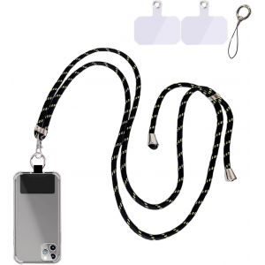 Kalanka-Tour De Cou Telephone Portable,Cordon Telephone Portable,Collier Telephone Portable,1.5m Cordon Pour Telephone Portable,Laniere Telephone Amovible Réglable Compatibles Plupart Smartphones(Noi - Neuf