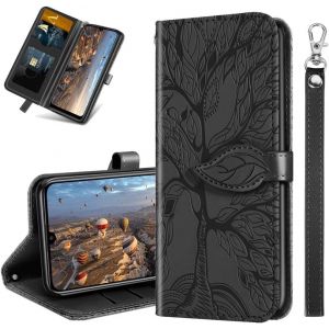 Kal-Coque Pour Huawei Y6 2019 Rabat Étui, Huawei Y6 2019 Protection Housse En Cuir Pu, Coques Portefeuille Pour Huawei Y6 2019. Rx2 Tree Black - Neuf