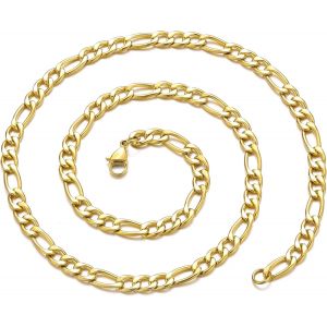 Trahoo-Hommes Chaîne Figaro Collier En Acier Inoxydable Argent Noir Chaîne En Or 14-26 Pouces Chaîne Cubaine 5/7/9mm Colliers Cubains Pour Hommes Femmes Adolescents Bijoux Cadeau - Neuf