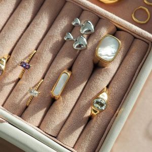 Kalanka-Bague Eva, Bague En Acier Doré, Bague Bain Or Avec Coquillage, Bague Waterproof, Bague Pour Femme Et Homme, Waterproof, Coquillage, Acier Titane, Plaqué Or 18 Carats - Neuf