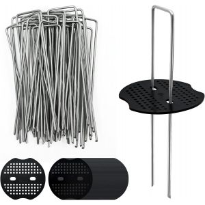 Asfasfq-40 Piquet De Fixation Toile De Paillage Avec 40 Rondelles Sardine, 15 Cm Piquets De Jardin En U En Acier Galvanisé, Agrafe Toile Paillage Pour Camping, Bache Anti Mauvaise Herbe, Geotextile, - Neuf