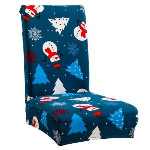 Housses de chaise de salle à manger de Noël, housses de chaise extensibles pour salle à manger, lot de 4, housses de chaise de salle à manger amovibles, décoration de Noël, pour cuisine, fête (bleu) - Neuf