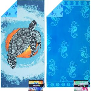 Serviette De Plage R&eacute;versible-Drap De Plage Grande 180x90cm,Serviette Plage Microfibre L&eacute;g&egrave;re S&eacute;chage Rapide Sans Sable,Beach Towel Pour Femme Homme,Vacances,Natation,Camping (2 Pack).[O205] - Neuf
