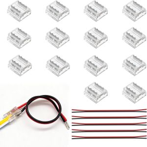 Kalanka-Kit De 19 Pi&egrave;ces Pour Ruban Led Fcob Cob 2 Broches De 8mm,14 Connecteurs Transparents Sans Soudure, 5pcs 15cm De Long 20awg Fils D'extension - Pour Bande Led Int&eacute;rieur, Tv, Meuble - Neuf