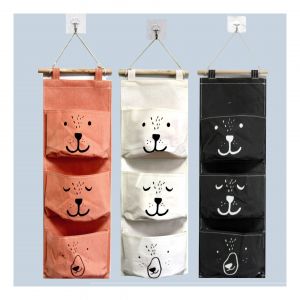 Lot de 3 sacs de rangement muraux en lin à 3 poches, imperméables, pour télécommandes, lunettes, bijoux, orange, noir, blanc - Neuf