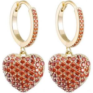 Kal-Boucles D'oreilles Pendantes En Forme De Coeur Pour Femmes, Boucles D'oreilles Hypoallerg&eacute;niques Plaqu&eacute;es Or Rose Et Argent Avec Cristal De Zircone Cubique - Neuf