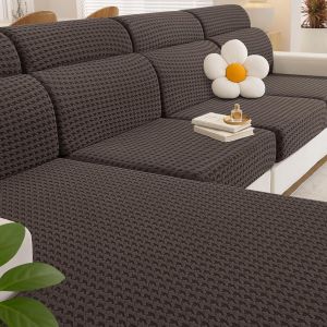 Uaa-Housse Coussin Canapé Extensible, Housse Assise Canapé Antidérapante, Universelle Housse Coussin Canape, Protection Meubles Couvre Pour Canape (3 Places, Marron) - Neuf