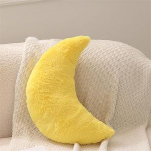 Cauc-Coussin Douillet Pour Enfant - Coussin Décoratif En Peluche Doux Et Moelleux - Motif Lune Et Nuages - En Forme D'étoile - Pour Chambre D'enfant - Lune Jaune - 38 Cm - Neuf