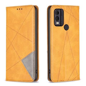 &Eacute;tui Magn&eacute;tique En Cuir &Agrave; Texture Losange Pour Nokia C22 - Jaune - Neuf