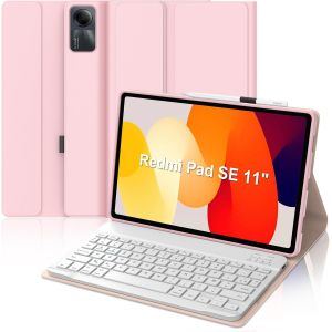 Coque Clavier Pour Xiaomi Redmi Pad Se 11 Pouces, Azerty Fran&ccedil;ais Housse Clavier Bluetooth Magn&eacute;tique D&eacute;tachable Pour Tablette Xiaomi Redmi Pad Se 11"" 2023, Rose - Neuf