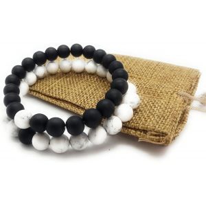 Asas-Bracelet Couple Yin/Yang Noir Et Blanc En Perles-Bijoux Fantaisie Pour Hommes Et Femmes-Cadeau Saint-Valentin Et Anniversaire - Neuf