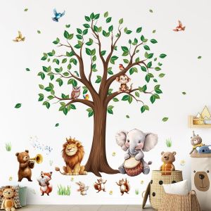 ERYI-Stickers Muraux Animaux De La Jungle, Autocollants Mural Arbre Decoratif Vinyle Adhesif, Safari Décoration Murale Pour La Chambre D'Enfant Salon Bébé Pépinière - Neuf