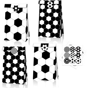 Lot De 12 Sacs En Papier De Football - Avec 18 Autocollants - Sacs Cadeaux De Football - Sacs Cadeaux D'anniversaire D'enfant - Sacs Pour Fêtes De Football - Sacs En Papier Pour Anniversaire D'enfant - Neuf