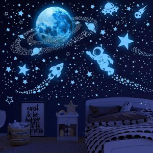 Autocollants phosphorescents pour planètes, étoiles phosphorescentes, plafond solaire, astronaute, galaxie fluorescente, décoration murale pour chambre de bébé, enfant, fille ou garçon - Neuf