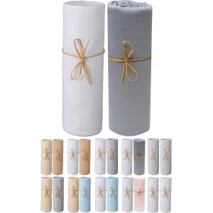 Drap Housse 70x140 Cm - Lot De 2 Draps En Jersey Peign&eacute; 100% Coton Bio - Blanc Et Gris Fonc&eacute; - Pour Matelas B&eacute;b&eacute; Enfant Dimensions 60x120 Ou 70x140 Cm - Extensible Sans Repassage - Neuf