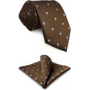 Men's Tie Set Brown With Blue Polka Dots For Stylish Suits Big And Tall - Neuf