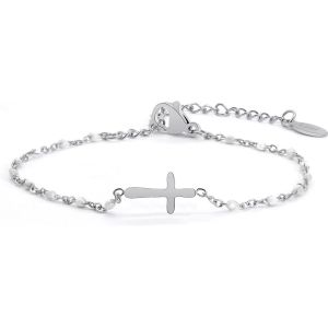 Eryi-Bracelet De Croix Pour Femmes, Bracelet Religieux Réglable En Acier Inoxydable Bracelet De Communion Pour Bijoux De Couple Cadeaux De Confirmation Bracelets De Mode - Neuf