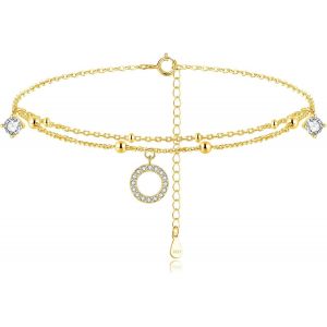 Kal-Bracelet De Cheville En Argent Sterling 925 Pour Femme - 22 + 5 Cm - Flexible Et Réglable - Pour L'été - Pieds Nus - Bijou De Cheville En Argent Avec Boîte Cadeau Pour Femme - Pour - Neuf