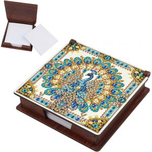 Ayuhr-Diamond Painting - Bloc De Notes - Recharge - Support En Bambou - Avec 160 Feuilles - Peinture Diamant - Boîte À Notes - En Bois - Mosaïque - Cadeau - Paon - Animaux Bleu Vert - Neuf
