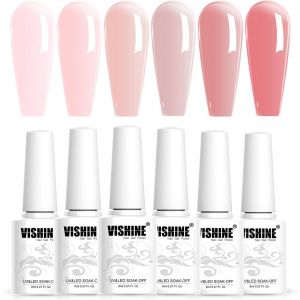 Vernis Gel Semi Permanent Transparent Couleur Naturelle Rose Nu French Manucure Transparent Gelée De Cristal Soak Off Uv Led Gel Ongle 6pcs - Neuf