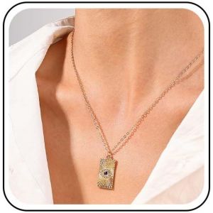 Collier Cristal Vintage Mauvais Oeil Collier Choker Mauvais Oeil Cha&icirc;ne Pendentif Rectangle Collier Oeil Bleu Turc Bijoux Pour Femmes - Neuf