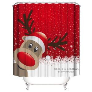 No&euml;l Rideau de Douche 180*200cm, No&euml;l Elk Rideau de Douche en Polyester Imperm&eacute;able Rideau de Douche avec 12 Crochets pour la D&eacute;coration de No&euml;l, salle de Bains Rideau - Neuf