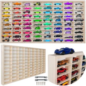 SUBZONAL-tag&egrave;re en bois pour voitures jouets 80 compartiments - &Eacute;tag&egrave;re murale pour chambre d'enfant - Empilable et r&eacute;glable - Vitrine collector en bois - Bo&icirc;te de pr&eacute;sentation en bois pour votre - Neuf
