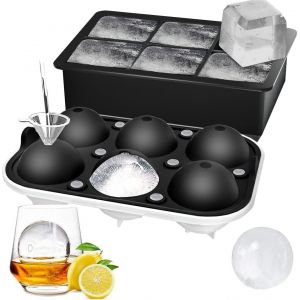 Kalanka-Rottay Lot De 2 Bacs &Agrave; Gla&ccedil;ons Sph&eacute;riques Avec Couvercle Et Grande Machine &Agrave; Gla&ccedil;ons Carr&eacute;s Pour Whisky, Cocktails Et Faits Maison Pour Garder Les Boissons Fra&icirc;ches Noir - Neuf