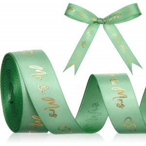 Ruban De Mariage Mr & Mrs 4,5 M X 15 Mm Ruban De Mariage Élégant Avec Motif À Deux Coeurs Pour Emballage Cadeau, Décoration De Gâteau, Emballage De Fleurs(Vert) - Neuf