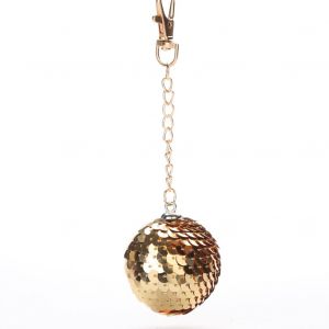 Porte-Cles Pour Couple, Accessoire Pour Hommes Et Femmes, Pendentif Boule Ronde A Paillettes, Porte-Cles En Alliage (Dore) - Neuf