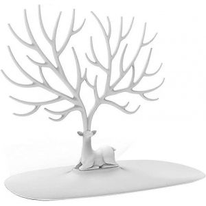 Pr&eacute;sentoir &Agrave; Bijoux,Porte-Bijoux Arbre &Agrave; Cerfs,Boucle D'oreille Collier Rack Rangement Blanc - Neuf