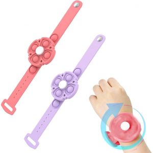 KAL-Bracelets Anti Stress Enfants Pop It Fidget Toys, 2 Pièces Bracelet Pop It, Bracelet Enfants Réglable En Silicone, Bracelets Anti-Stress En Silicone, Cadeaux Anniversaire Invités Enfant - Neuf